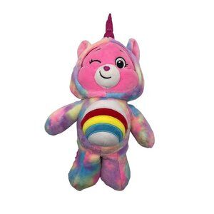 Care Bears Unlock The Magic Cheer Bear Plush Unicorn Hood 2021 Rainbow Tie Dye